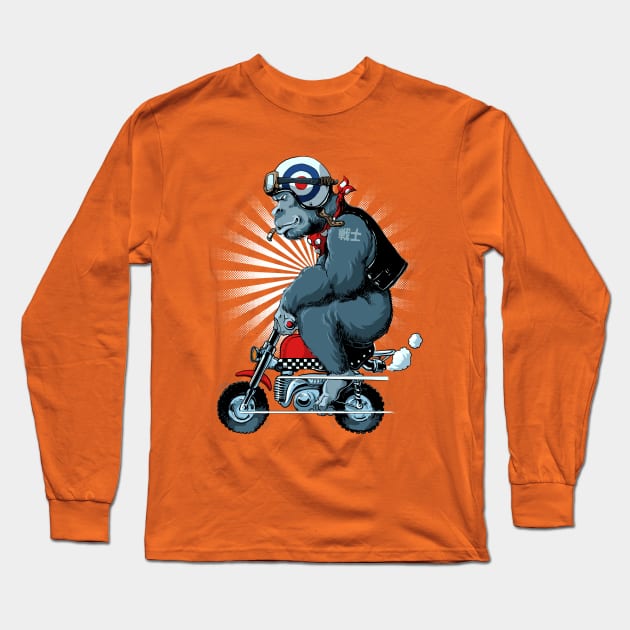 Gorilla Monkey Bike Long Sleeve T-Shirt by Black Tee Inc